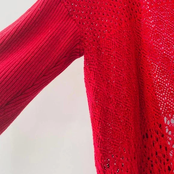 Eileen Fisher Red Silk Blend Knit Open Front Cardigan Sweater Size S - Picture 10 of 13